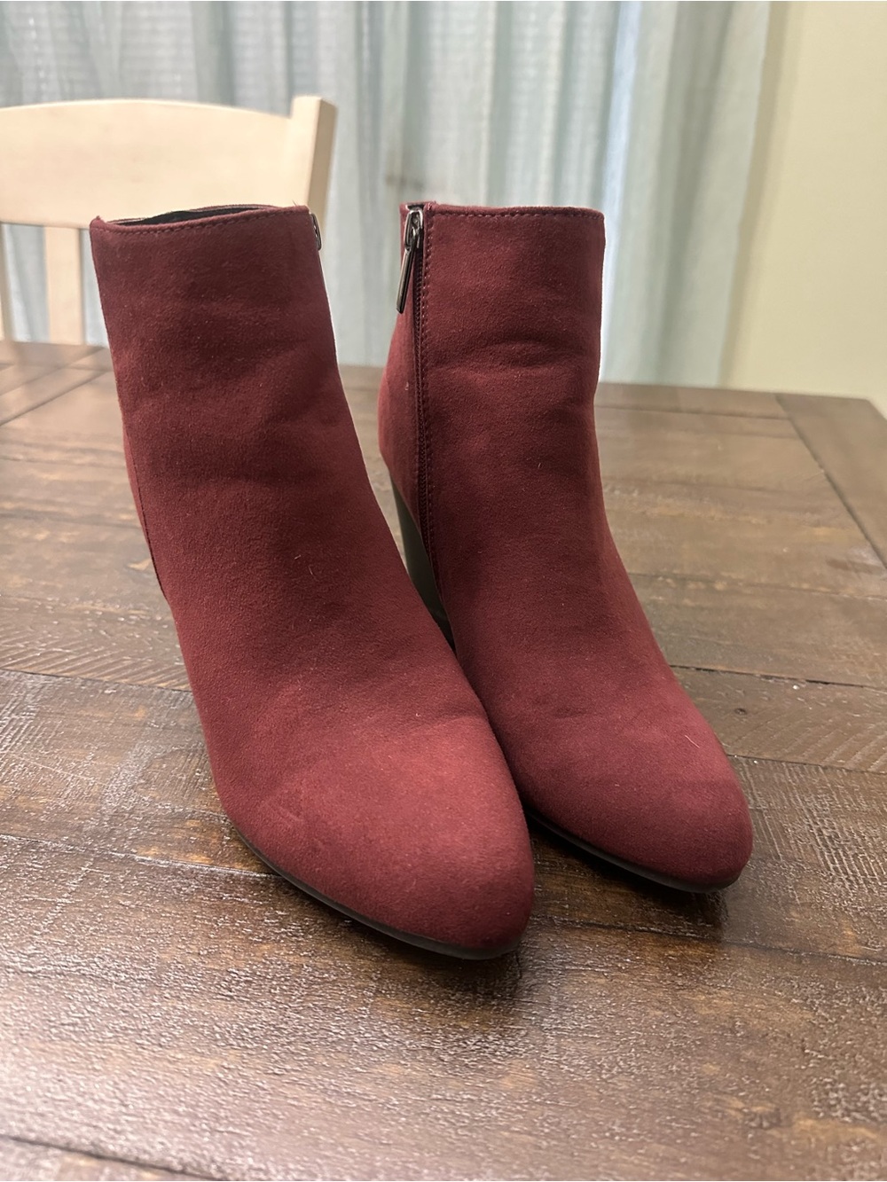 JustFab Burgundy Suede Pointed Toe Ankle Booties